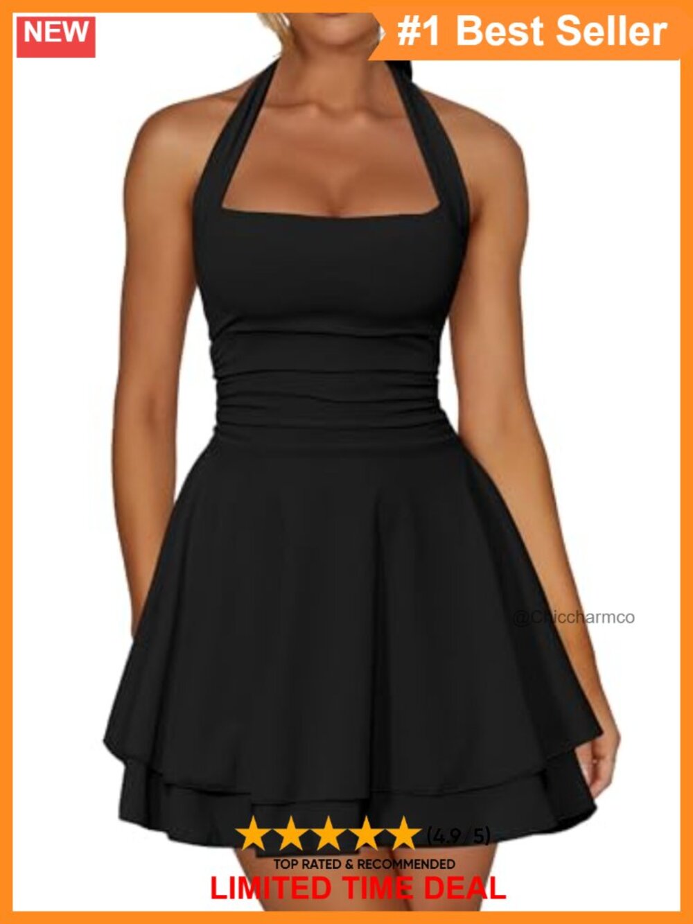 Halter Ruffle Hem Mini Dress Sleeveless Backless Ruched Party Club